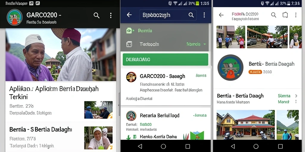 Screenshot aplikasi GARCO200 menampilkan tampilan beranda dengan berbagai berita terkini.